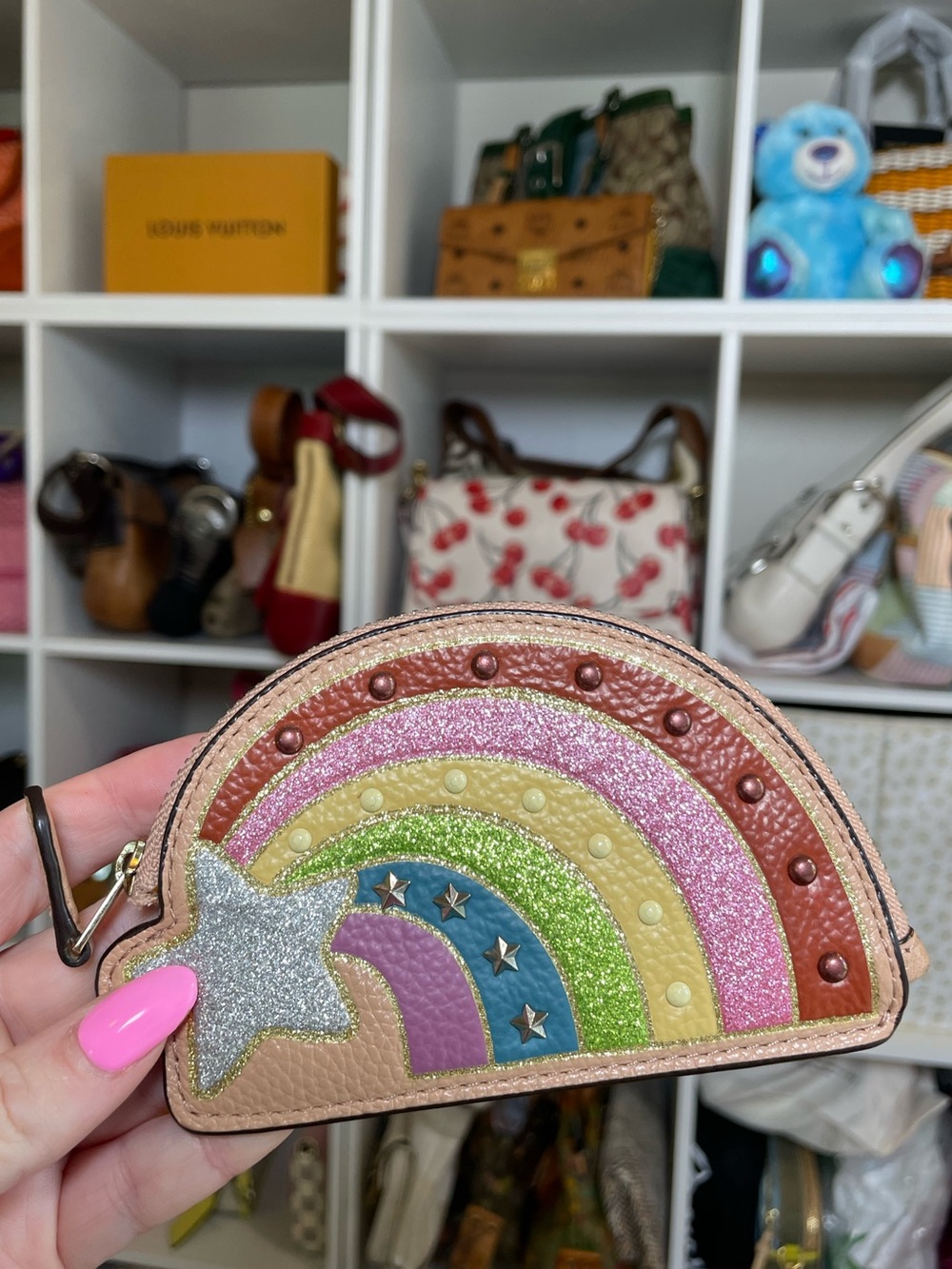 Coach Shooting Star Rainbow Coin Case with Glitter Accents & Studded Details 🌈💫